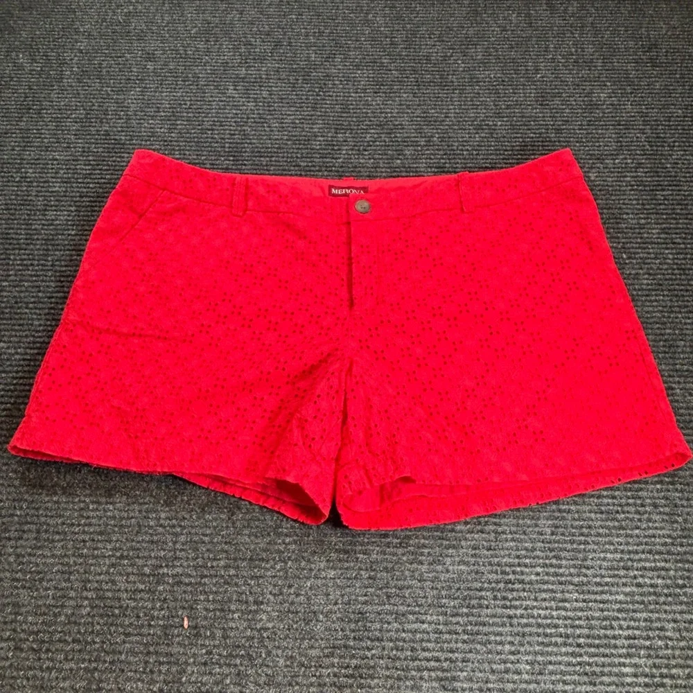Merona Womens Red‎ Eyelet Cotton Shorts Size 18 Embroidered Summer Casual